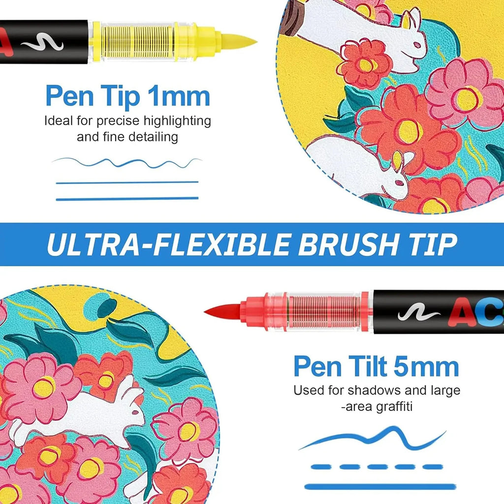 High Quality Acrylic Paint Pens Markers Set Brush Tip Paint Marker For Rock Painting Wood Canvas Stone Christmas Gift DIY Crafts