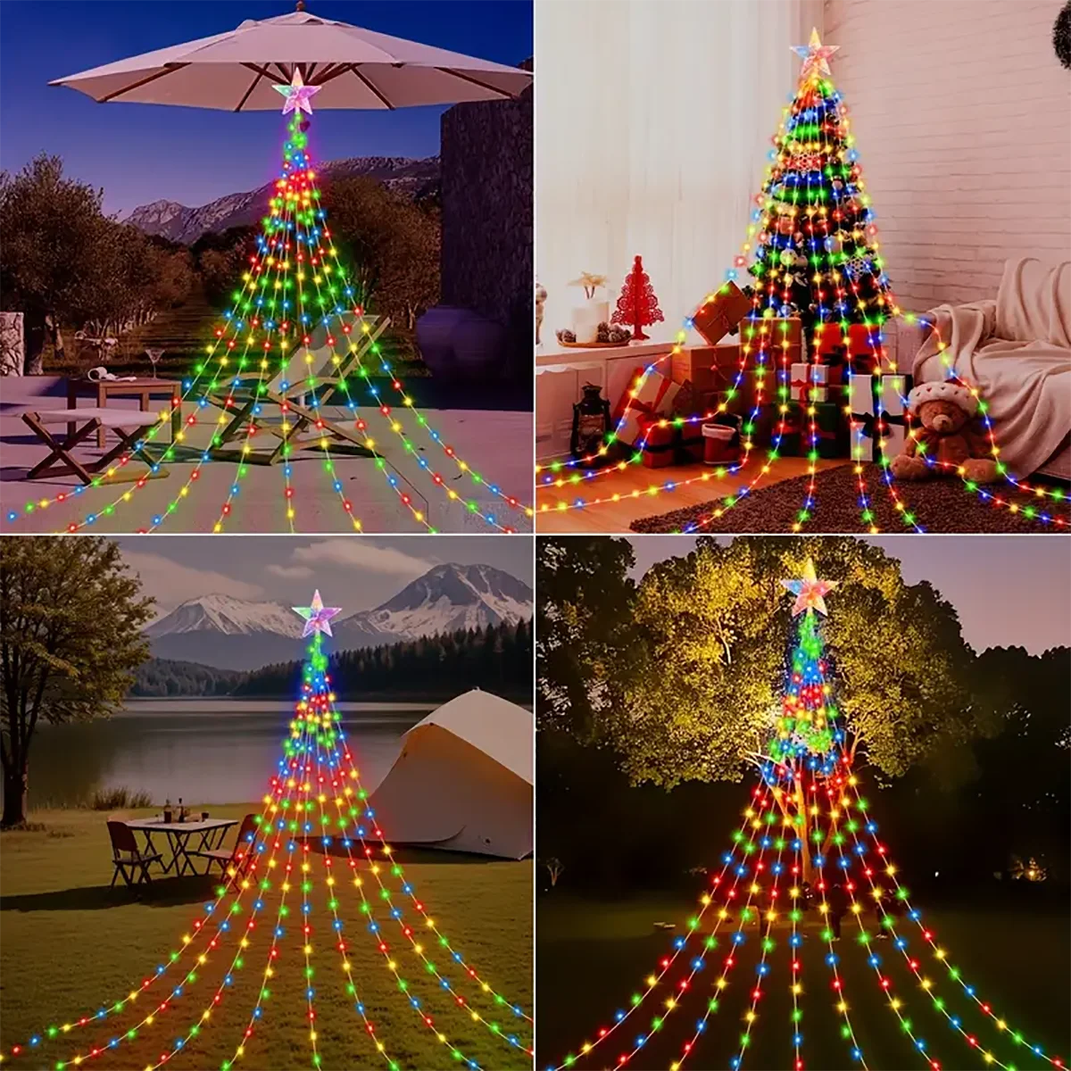 Christmas Pentagram Waterproof String Light Solar Outdoor Festivals Decorations 3M/2M Led Fairy Lamp 8 Modes Family Party Holida