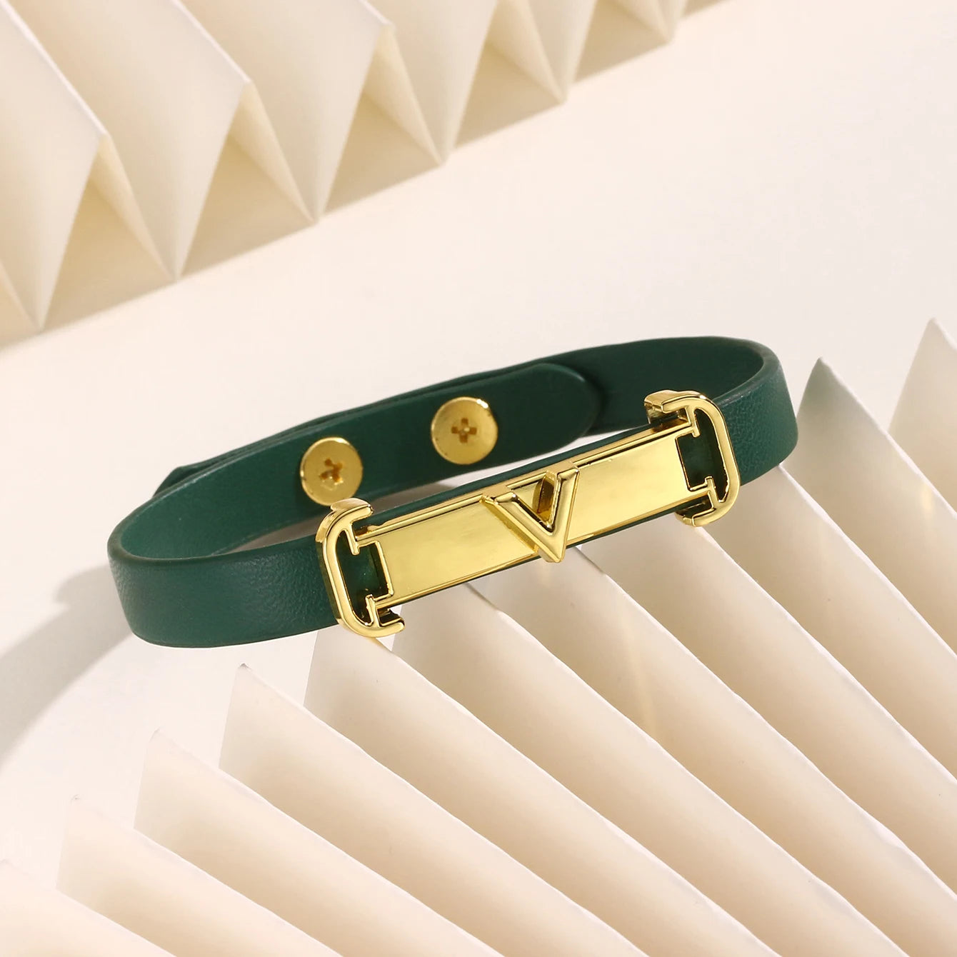 Minimal Geometric Leather Bracelet with Gold-Tone Metal Clasp Adjustable Fashion Wristband for Women Simple Design  Daily Wear