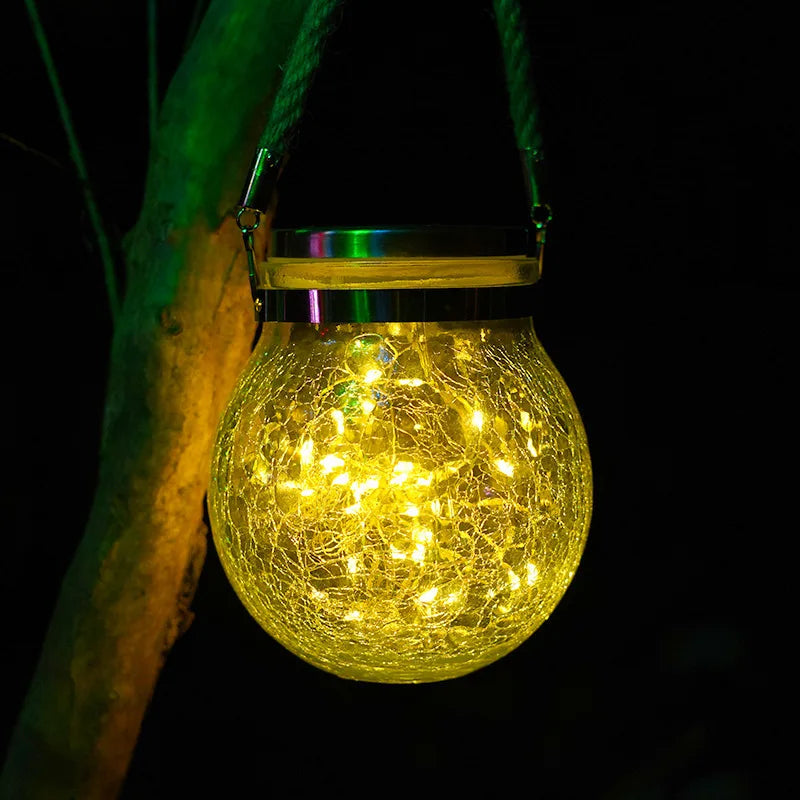Solar Outdoor Lights Set: Garden Crack/Hanging Bottle Lights Xmas Mason Decor