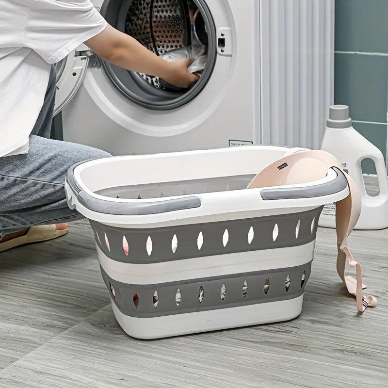 Collapsible Handled Laundry Basket Ellipse Oval Tub Portable Washing Tub Space Saving Laundry Containers Home Organizer Basket