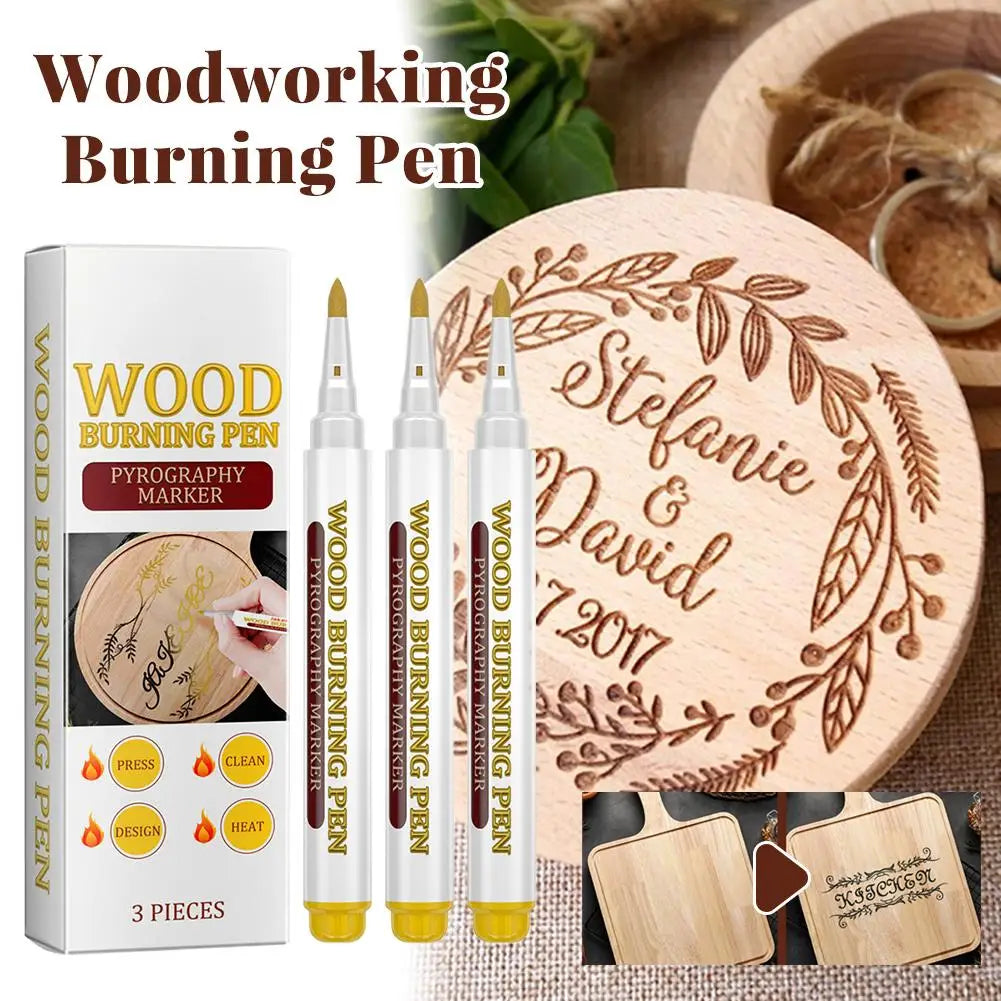 3pcs Wood Burning Pen Scorch Creative Chemical Wood Burned Marker Pyrography Pens for DIY Art Fine Tip Woodworking Marker