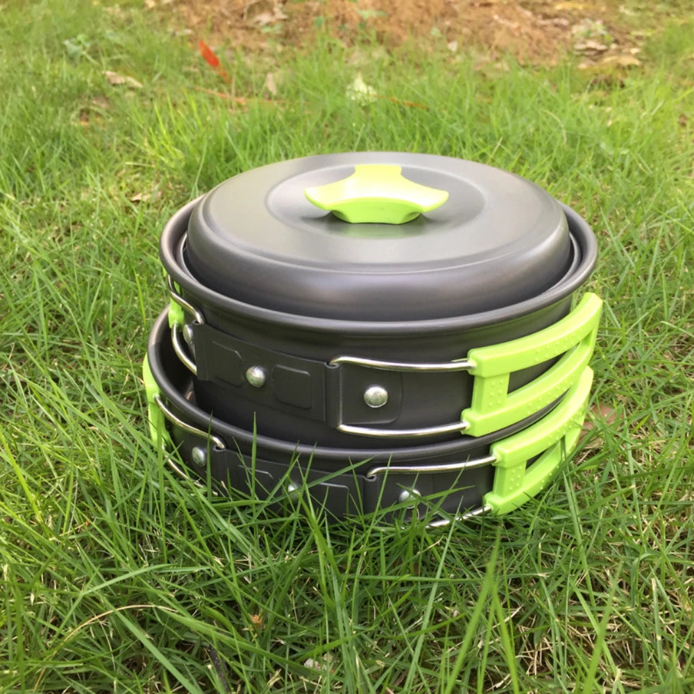 1.8L outdoor lightweight aluminum alloy mini cooking kit with non stick pot nested storage and portable design, easy to carry