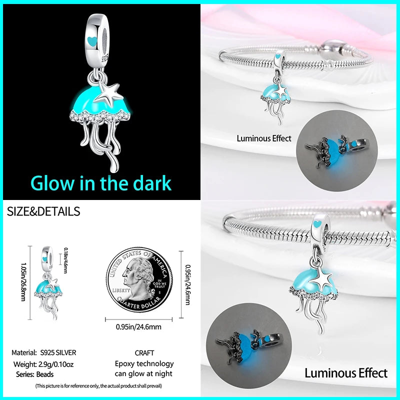 Hot Sale 925 Silver Glow in the dark Firefly Honeybee Star Charms Beads Fit Qikaola 925 Original Bracelets Fine DIY Jewelry Gift
