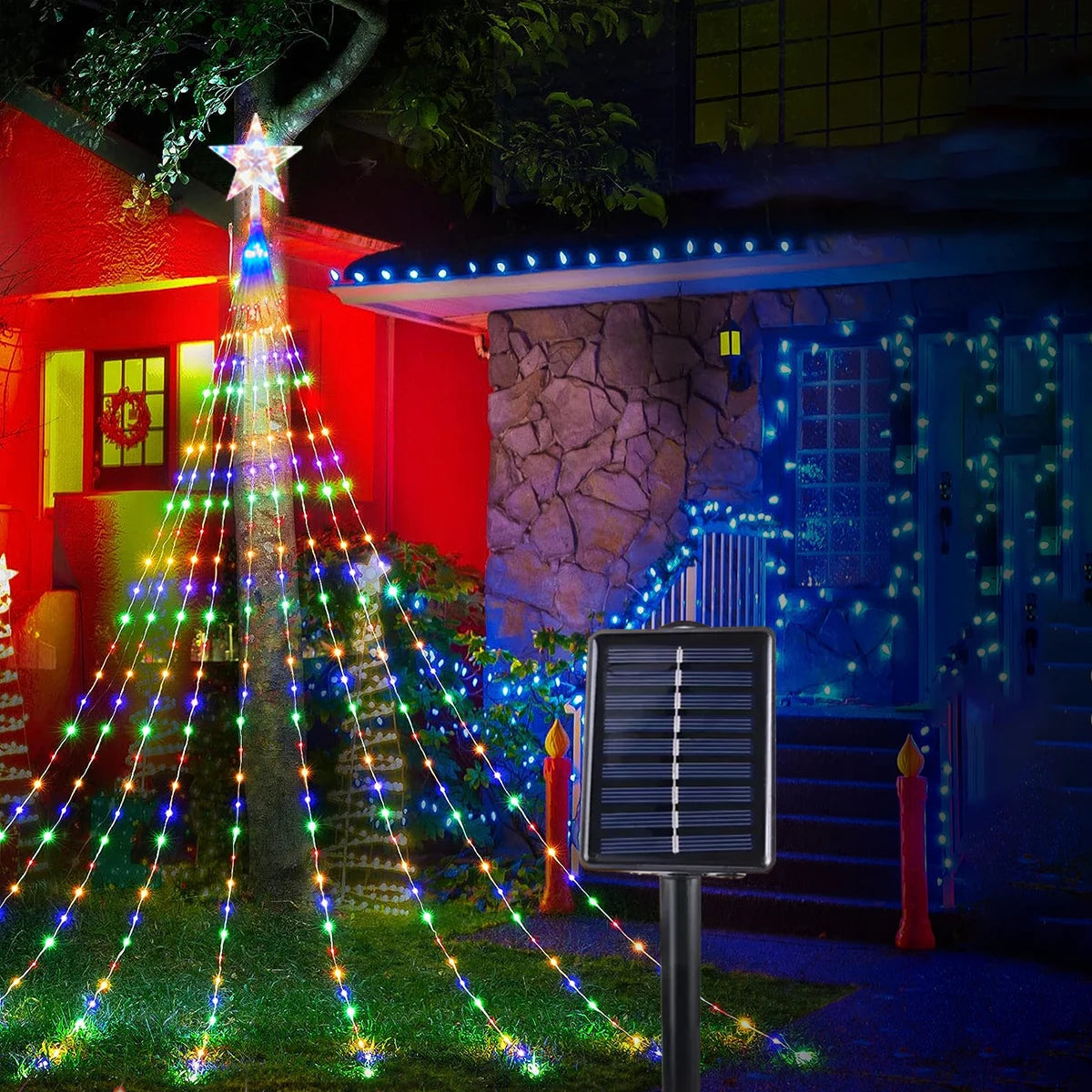 Christmas Pentagram Waterproof String Light Solar Outdoor Festivals Decorations 3M/2M Led Fairy Lamp 8 Modes Family Party Holida