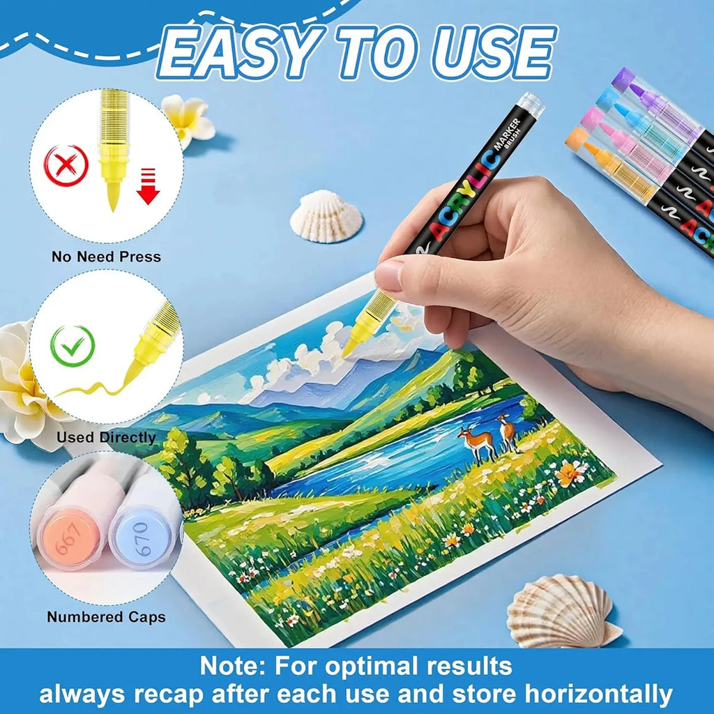 High Quality Acrylic Paint Pens Markers Set Brush Tip Paint Marker For Rock Painting Wood Canvas Stone Christmas Gift DIY Crafts