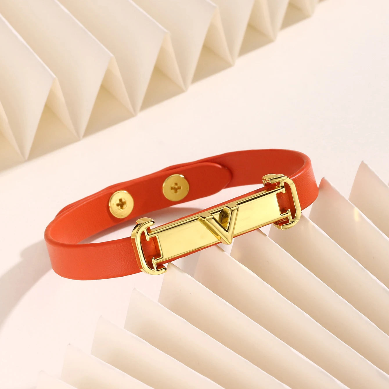 Minimal Geometric Leather Bracelet with Gold-Tone Metal Clasp Adjustable Fashion Wristband for Women Simple Design  Daily Wear
