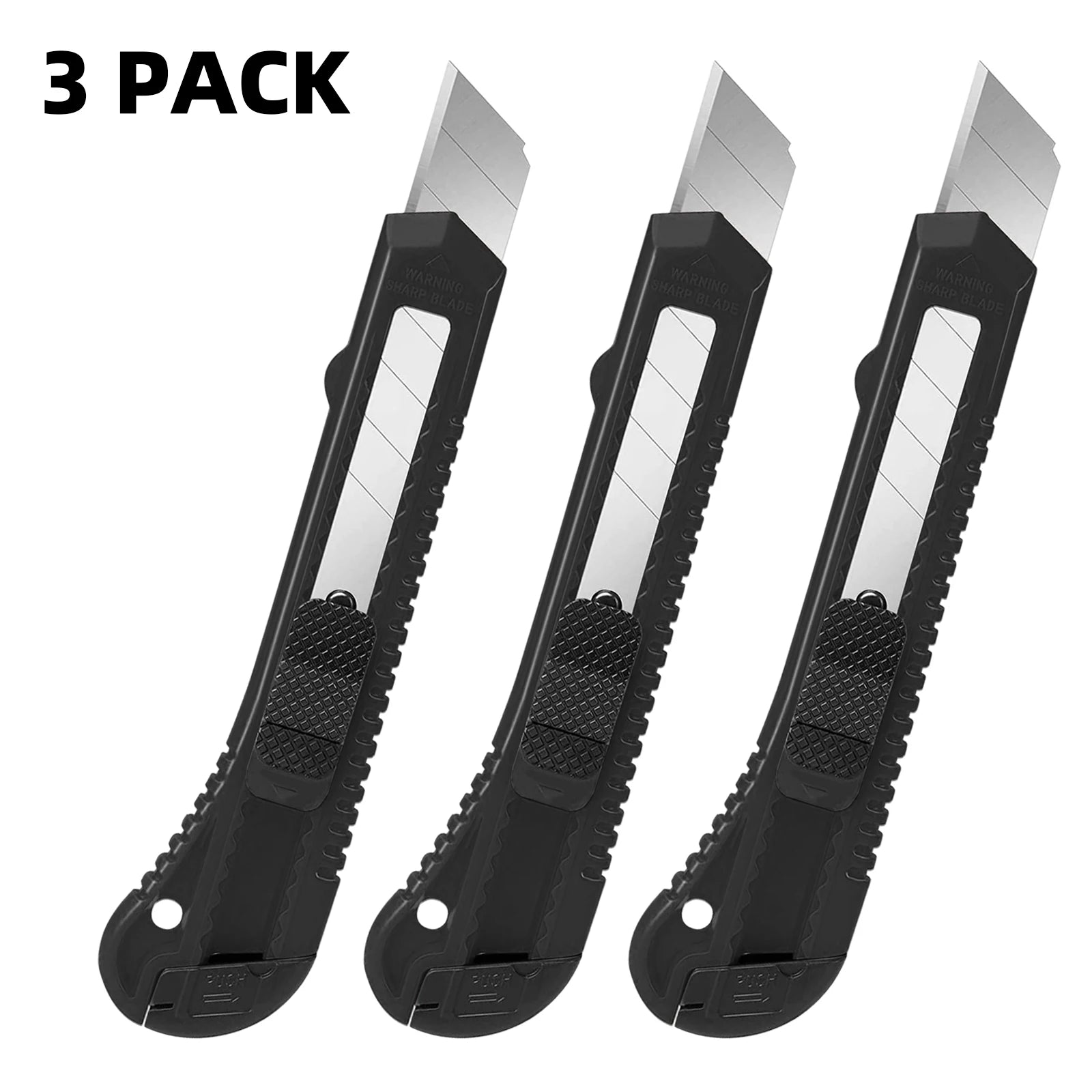 3 Pack Utility Knife Box Cutter Retractable, Compact Box Knife for Cartons, Cardboard and Boxes, with 10 Piece 18mm Wider