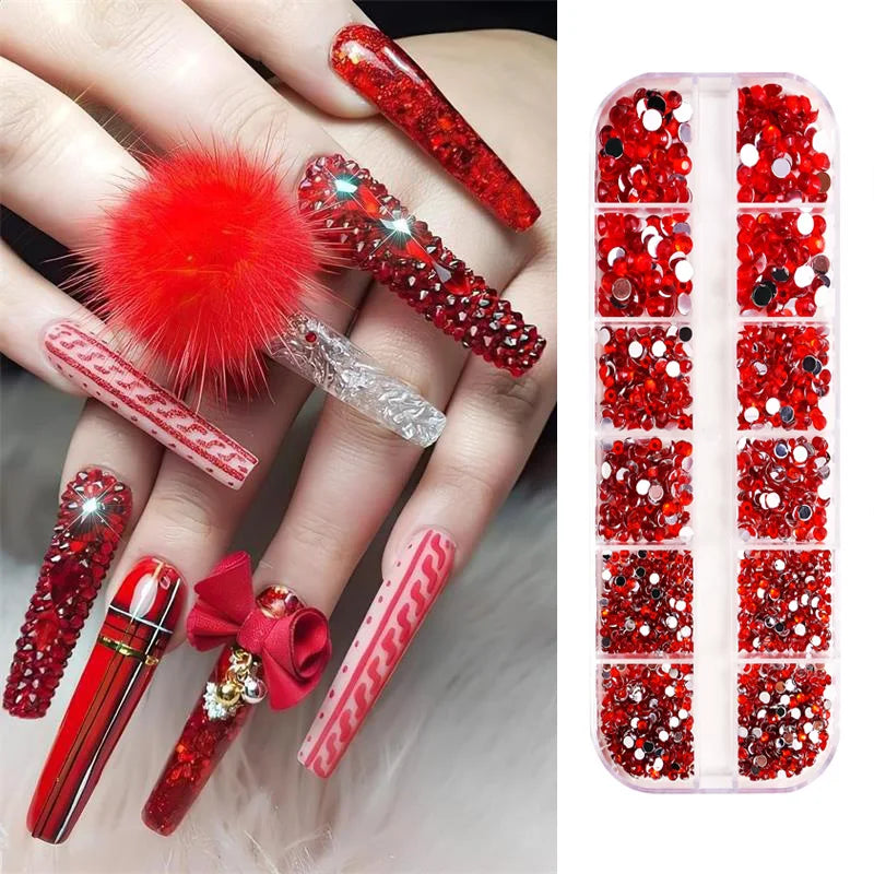 Nail Art Rhinestones Kit 2400pcs Nail Gems Ab Flatback Rhinestones Gems Stones with Storage Organizer for Design Bright Holiday