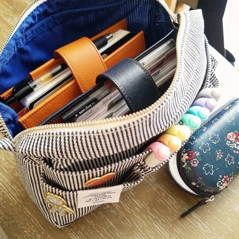 New In Stock Canvas Pencil Pouch Large Capacity Solid Color Japanese Style Portable Multifunctional Journal Storage Bag For Use