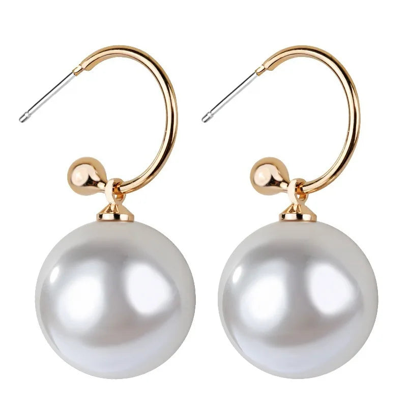 Fashion Exaggerated Large Round White Red Imitation Pearls Drop Earrings For Women Party Dangle Earrings Gift