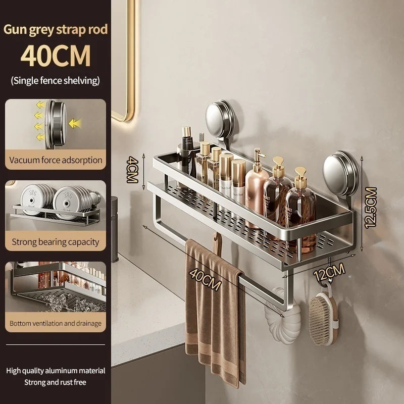 No-Drill Suction Cup storage rack Perforation-free bathroom washstand mounted wall white storage rack Kitchen storage