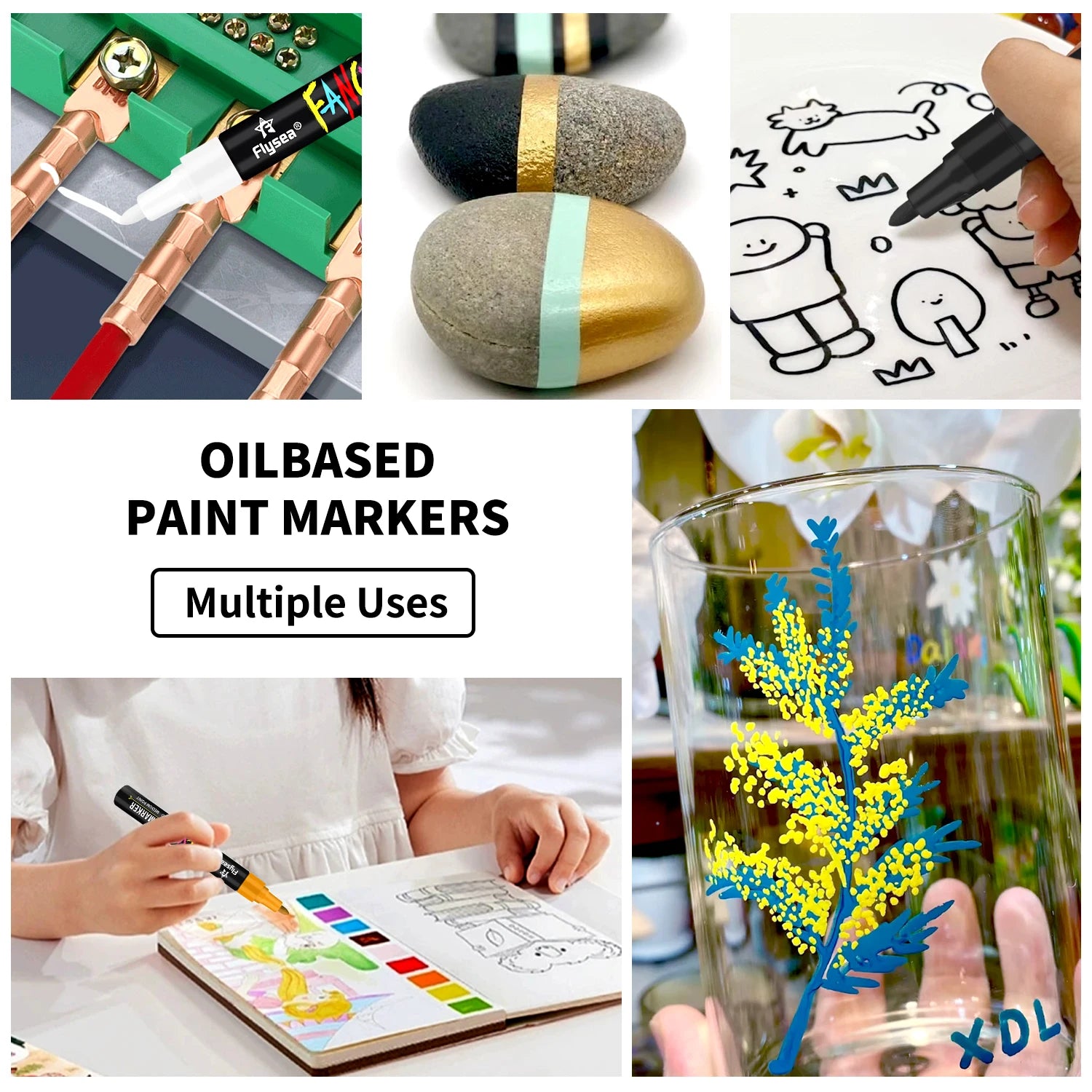 20 Colors Paint Pens Oil-Based Paint Marker Set, Never Fade Quick Dry, Works on Rocks Painting, Wood,  Canvas, Glass, Mugs