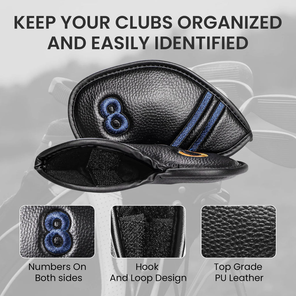 Golf Club Headcovers Value 9 Pack, Premium PU Leather with Double-Sided Colorful Embroidery Label for Strong Protection