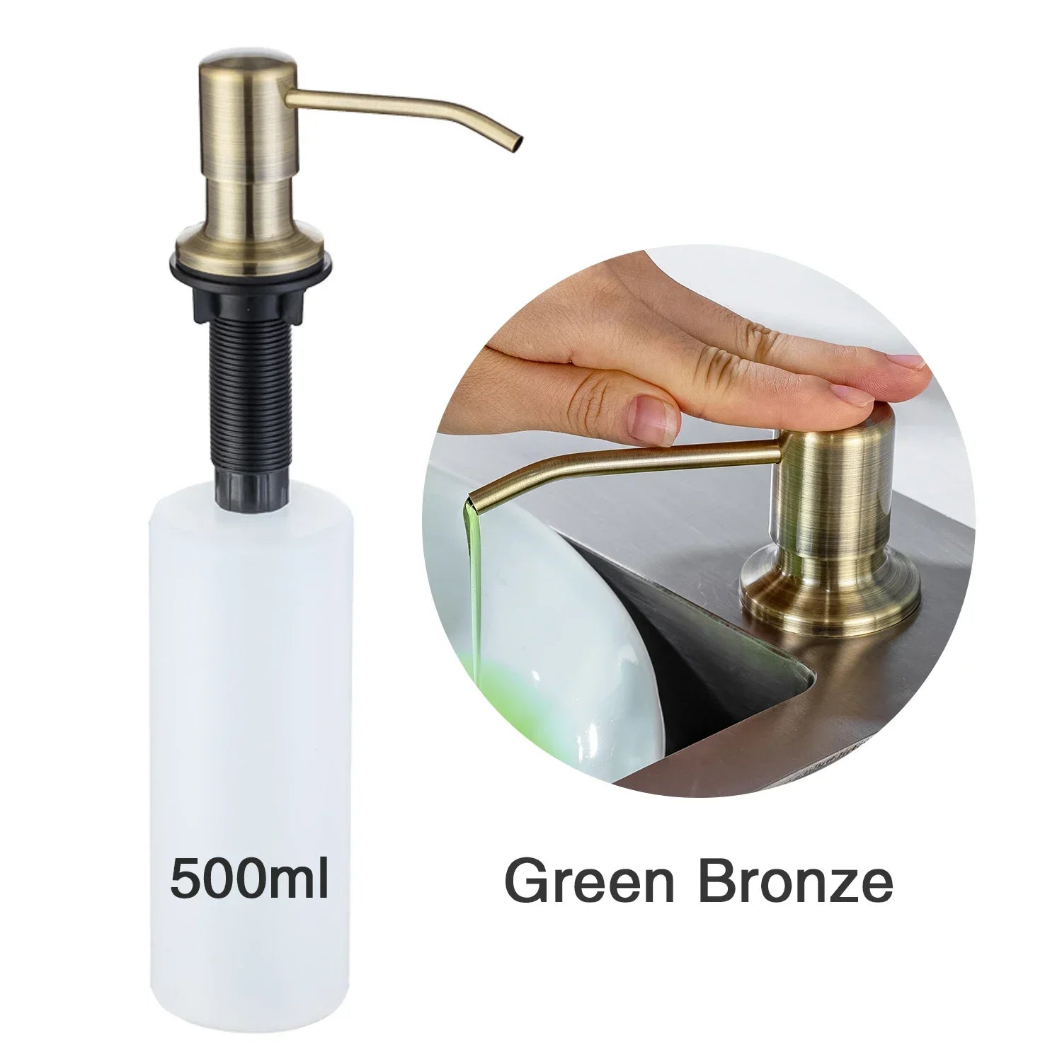 Liquid Soap Dispensers Stainless Steel Pump Head with 500ML PE Bottle Build in Dispenser Soap for Kitchen Accessories
