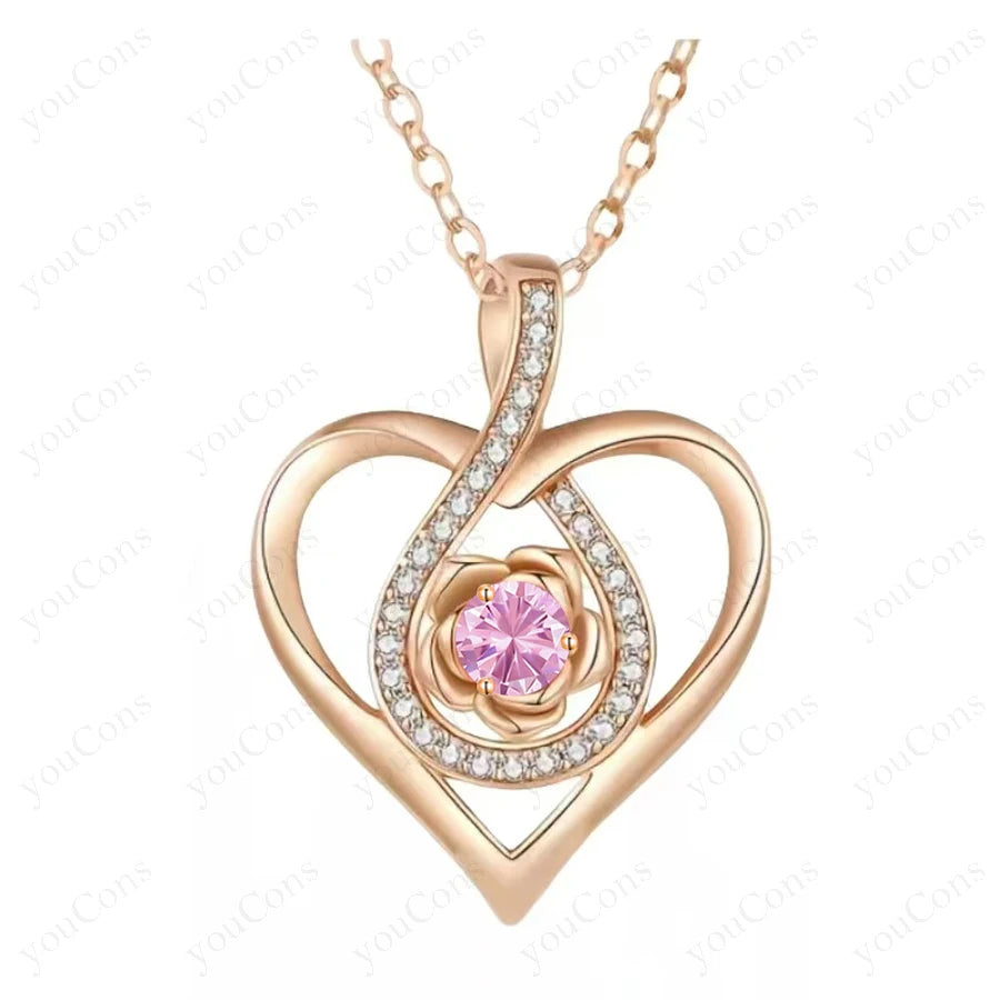 Birthstone Heart Pendant Necklaces For Women Girlfriend Mother Birthday Wedding Romantic Valentine Gift Christmas Day Jewelry