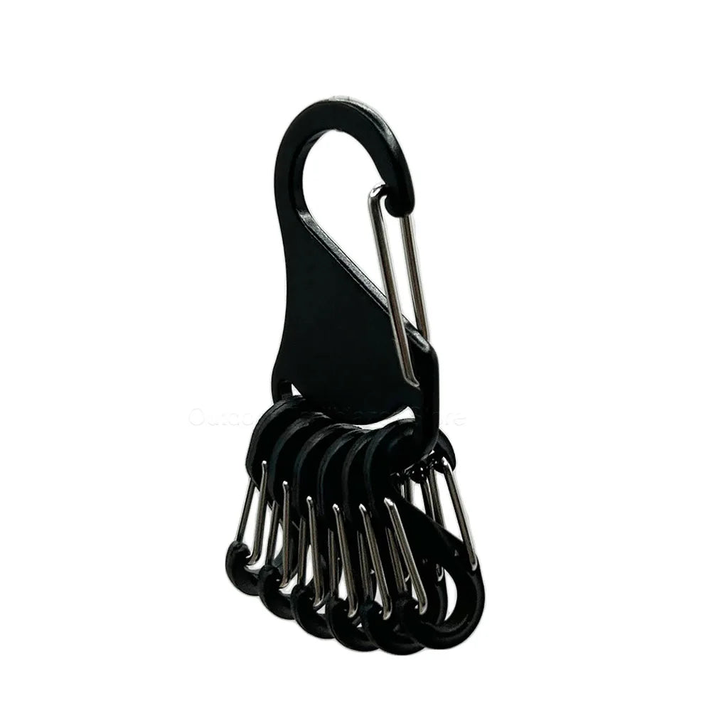 Tactical Aluminum Alloy Chem Light Holders Carabiner Clip with 6 S-Biners Glow Sticks Key Storage Buckle for Outdoor Camping