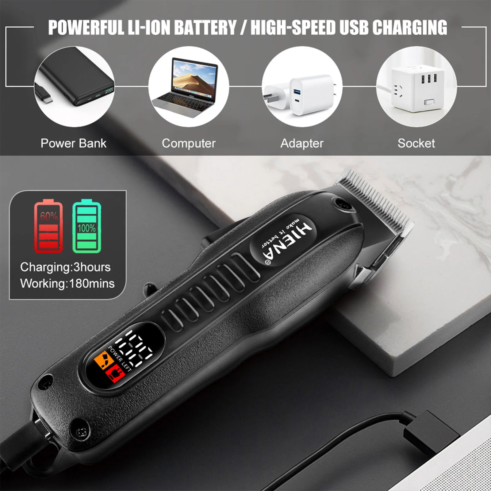 Professional Hair Clipper - Steel Blade Washable