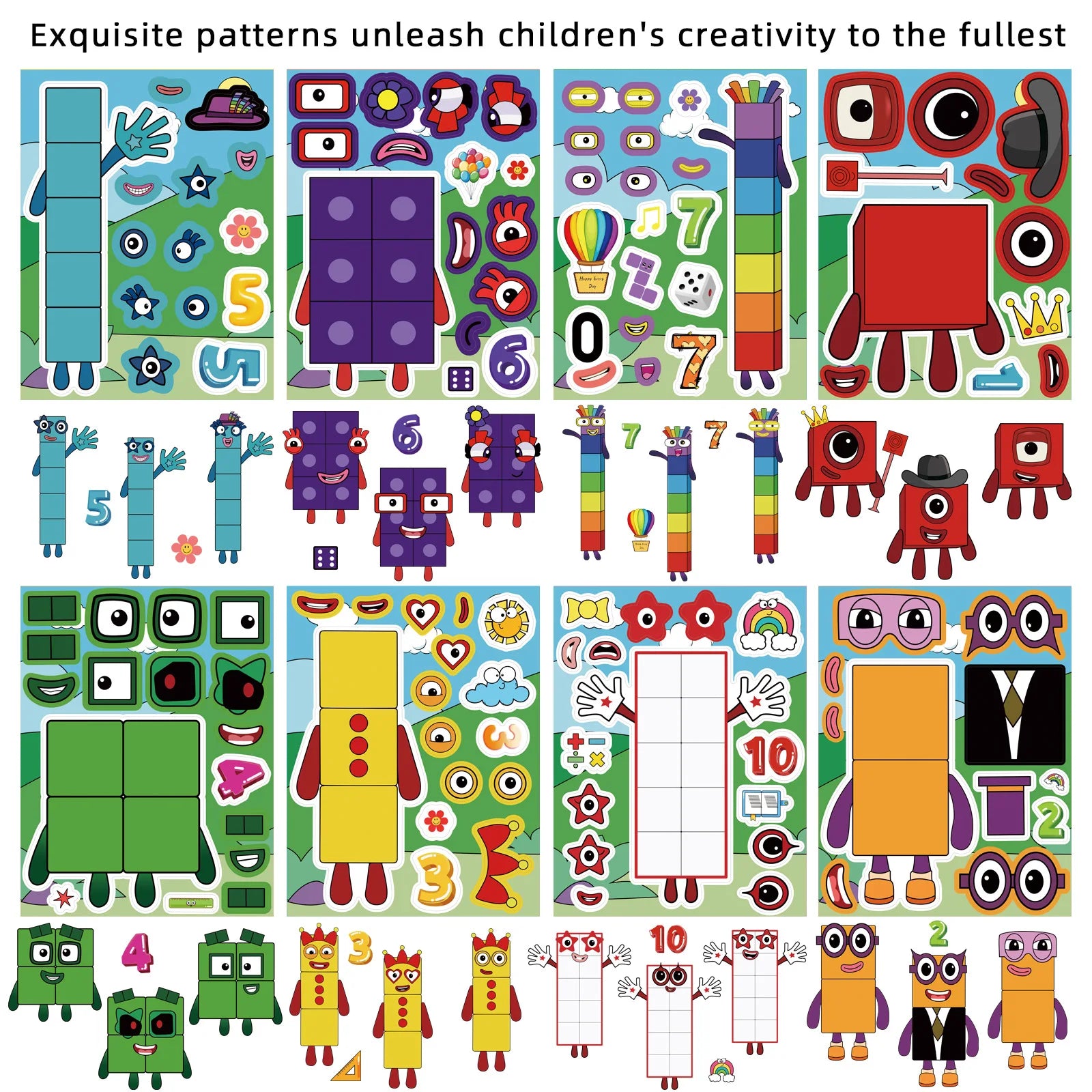8/16/24 SHEETS Digital Building Cute Puzzle Stickers Cartoon Building Stationery Decor DIY Face Stickers