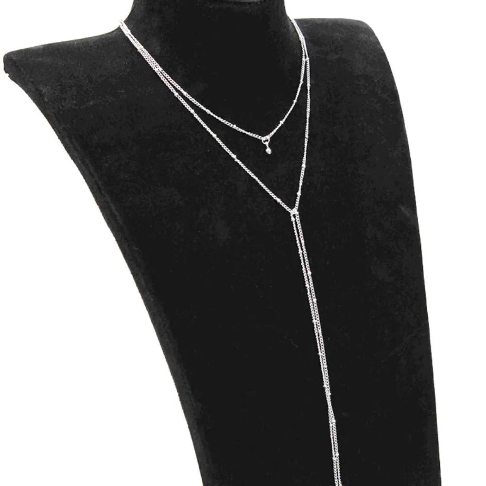 2024 Simple Gold Silver Color Chain Choker Necklace Long Beads Tassel Chocker Necklaces For Women Collar Collier Ras Du Cou