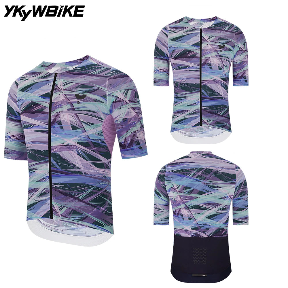 YKYW  Men's Cycling Jersey Collarless Soft Light Road Bike Tops Summer Breathable Maillot Short seamless Sleeve Shirt Slim Fit