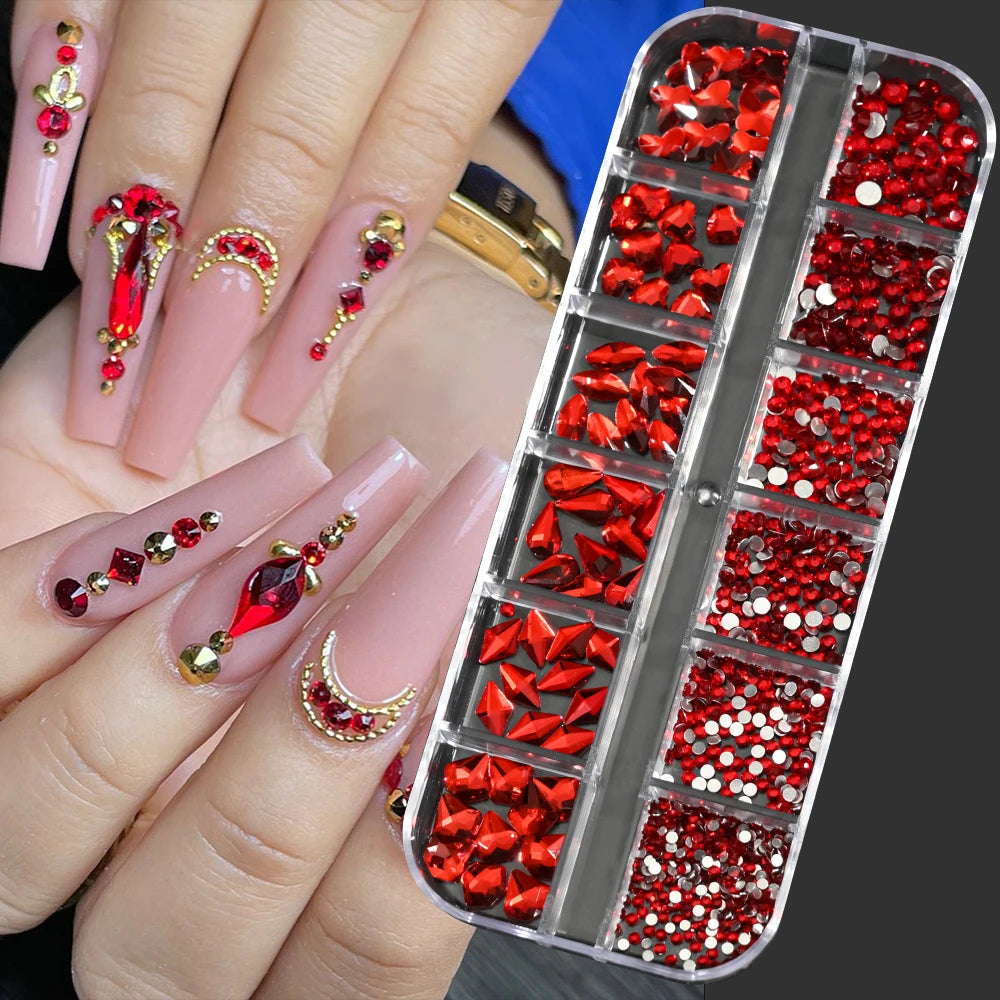 Nail Art Rhinestones Kit 2400pcs Nail Gems Ab Flatback Rhinestones Gems Stones with Storage Organizer for Design Bright Holiday