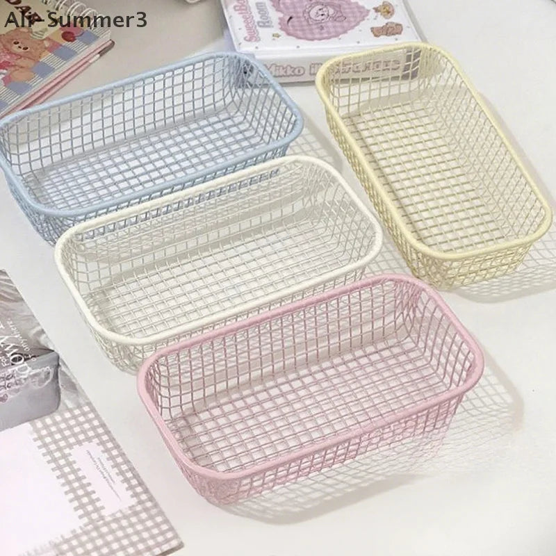 Desktop Storage Basket INS Metal Sundries Organizer Basket Photocard Case Office Stationery Home Supplies Make Up Sorting Holder