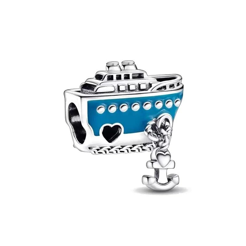 Hot Sale 925 Silver Plane Passport Donut Speedboat Motorbike TV Charm Bead Diy Fit Original Pandent Charms Bracelet Jewelry