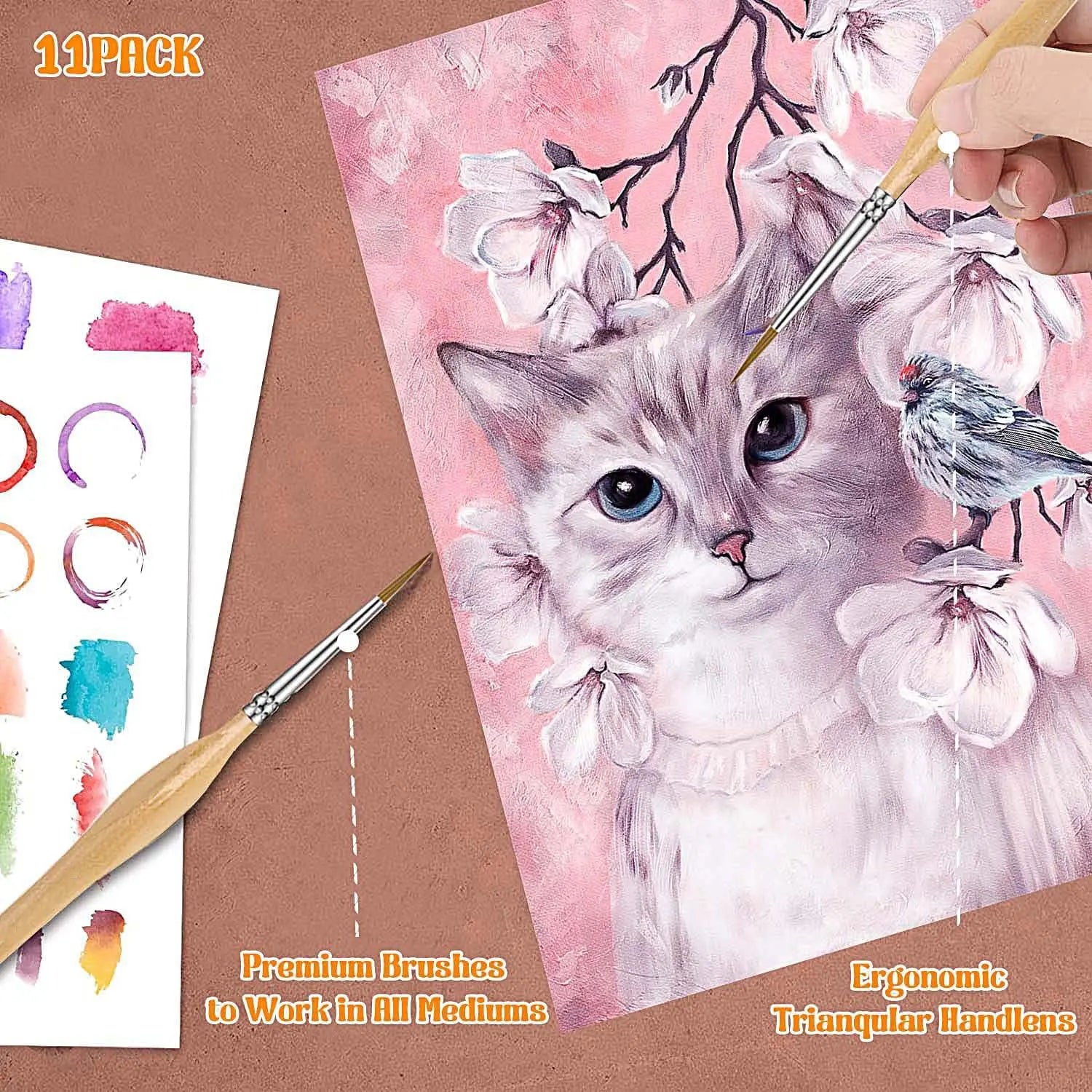 11/22pcs Micro Detail Paint Brush Set Triangular Grip Handles Miniature Art Brushes Small Fine Tip Paintbrushes