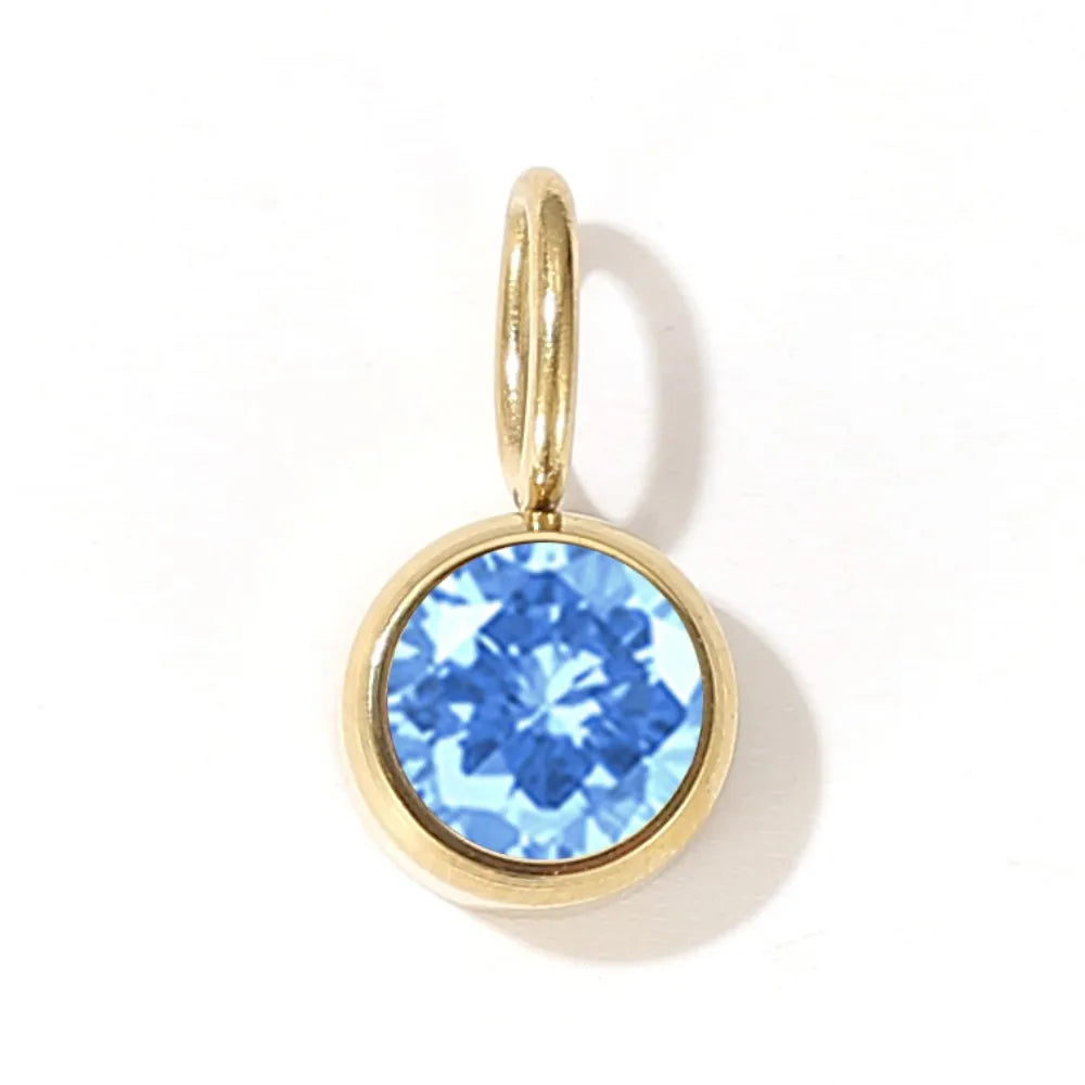Zirconia Birthstone Pendant 12 Months Color Stone DIY Accessories for Necklace Stainless Steel Jewelry Birthday Gift Wholesale