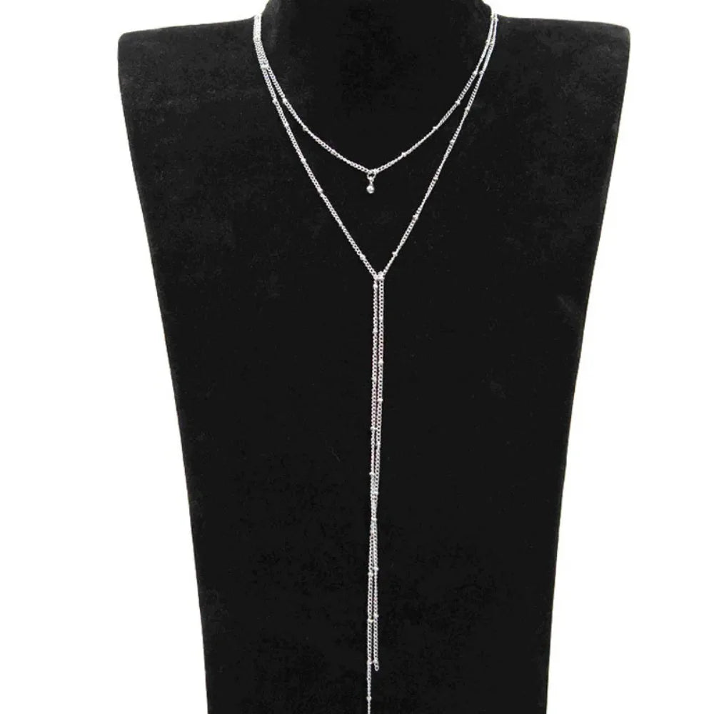 2024 Simple Gold Silver Color Chain Choker Necklace Long Beads Tassel Chocker Necklaces For Women Collar Collier Ras Du Cou