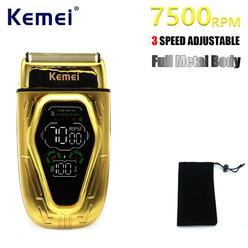 Kemei KM-T360 Professional Electric Shaver – 9W Double Foil, LED Display, Full Metal Body
