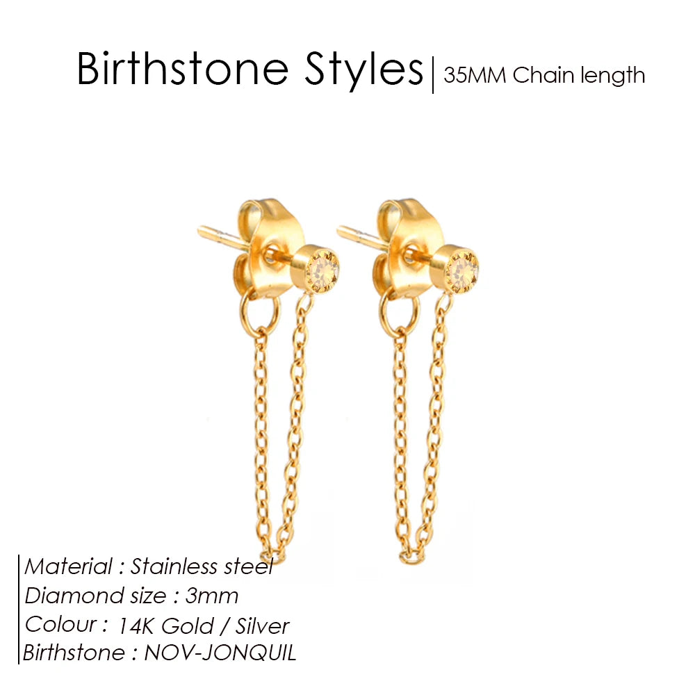 EManco Zircon Birthstone Pendant Earrings 12 Zodiac Signs Stainless Steel Jewelry Party Gifts