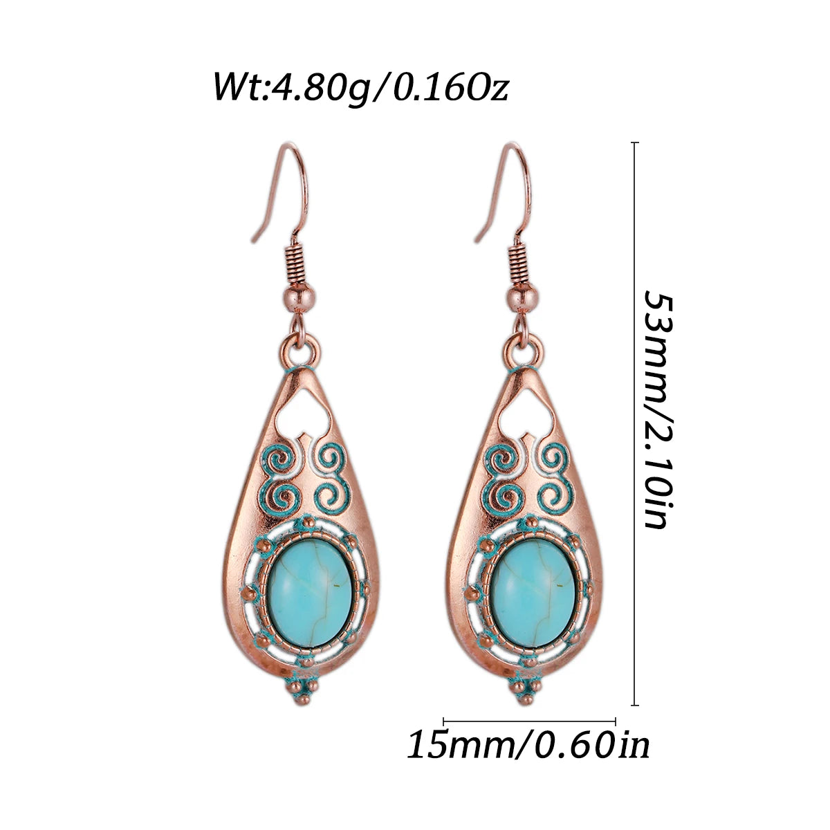 Antique New Blue Stone Turquoise Earring for Women Boho Fashion Bronze Geometric Water Drop Flower Dangle Earrings Jhumka
