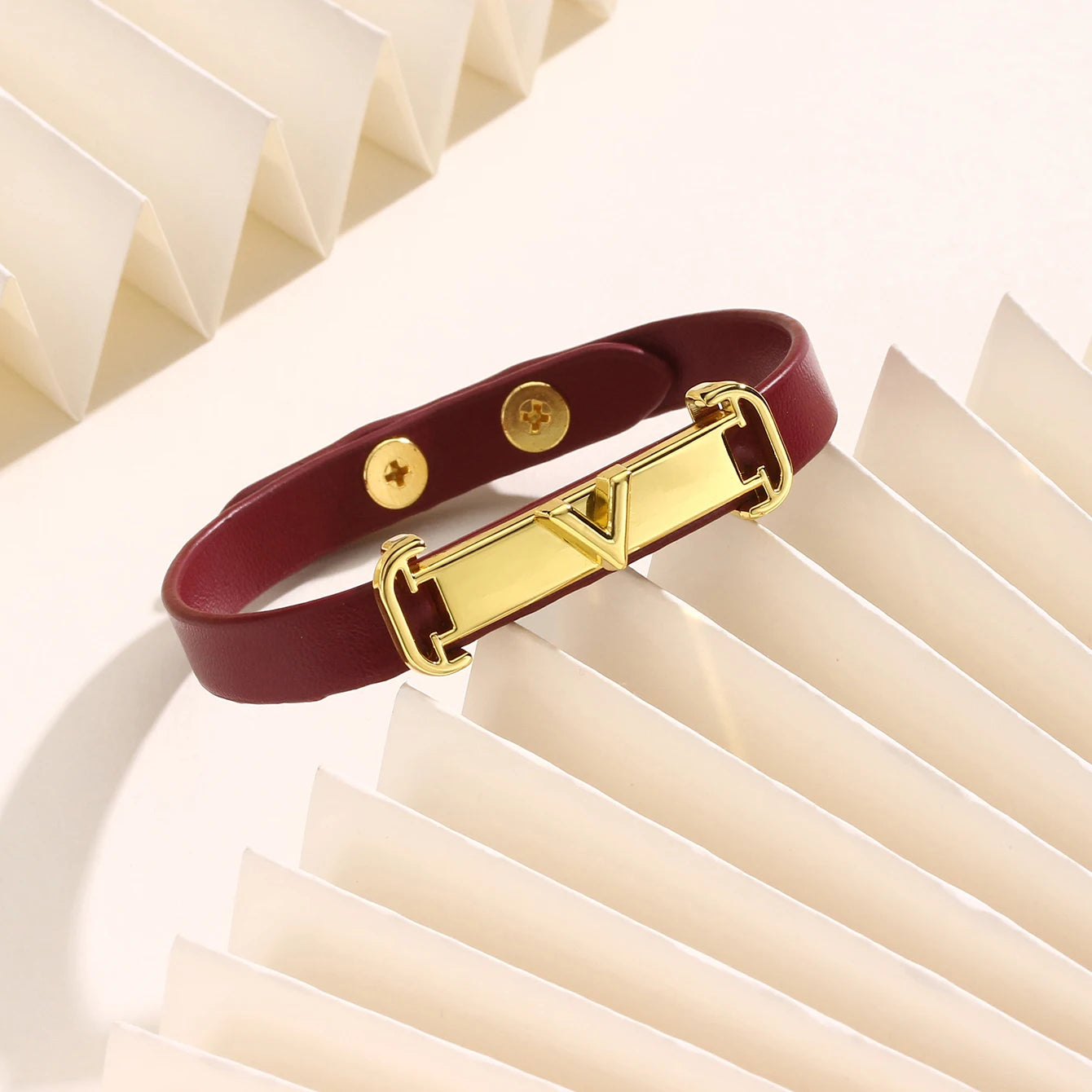 Minimal Geometric Leather Bracelet with Gold-Tone Metal Clasp Adjustable Fashion Wristband for Women Simple Design  Daily Wear