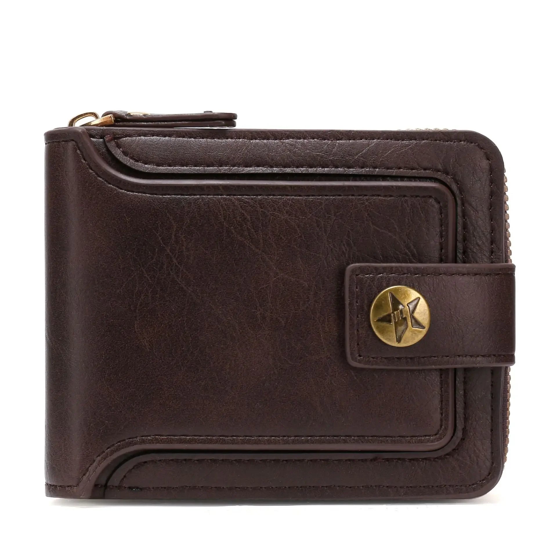 Men High Quality PU Leather Vintage Small Wallet Short Horizontal Zipper Coin Pocket Tri-fold Card Case Purse Billetera Hombre