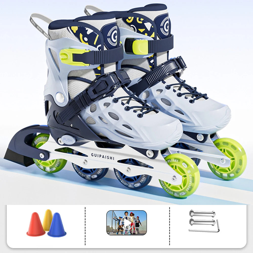Inline Roller Skates With Helmet, Elbow And Knee Pads Shoe Bag Set Flash 4 Wheels Sneakers For Boys Girls Adjustable Skate Shoes