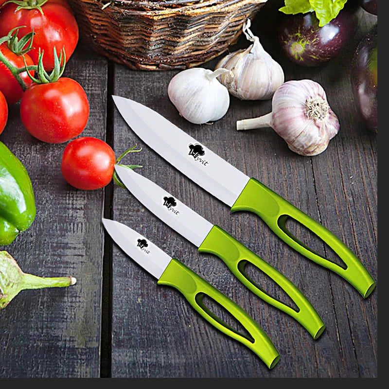 Ceramic Knives 3 4 5 Inch Fruit Utility Slicing Knives Green Handle White Blade Cooking Kitchen Knife Cook Set