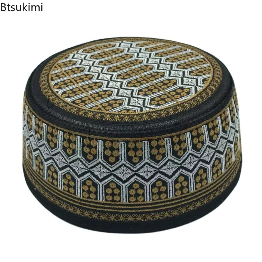 Embroidery Emboss Turban Hats Men's Breathable Islamic Kufi Prayer Hat Eid Ramadan Hijabs Beanies Caps Fashion Muslim Skull Hats