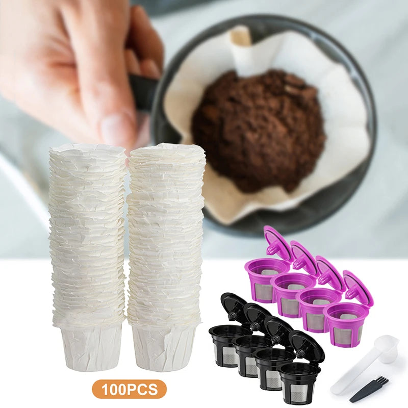 Universal Fit Disposable Paper Coffee Filter for Keurig Single-Serve Reusable K-Cups Coffee Maker - Pack of 100