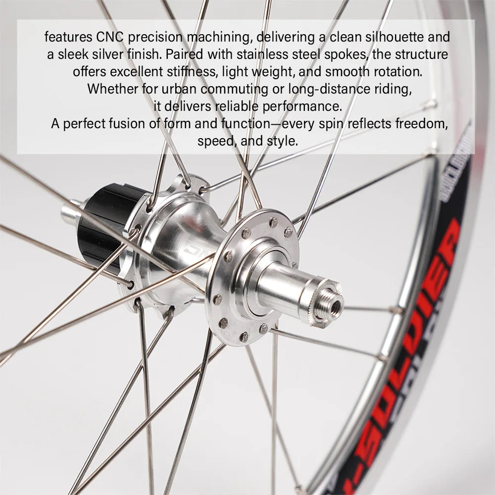 CNC Bicycle Wheelset For Brompton Bike V Brake Wheels, 16" 349 Front 74mm Rear 112mm, Compatible With SHIMANO/SRAM 9/10/11 Speed