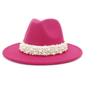 Fedora Hats for Women Wool Felt Panama Hat with Pearl Band Wide Brim Felt Hat Classic Trilby Jazz Hat Church Hats Women Elegant