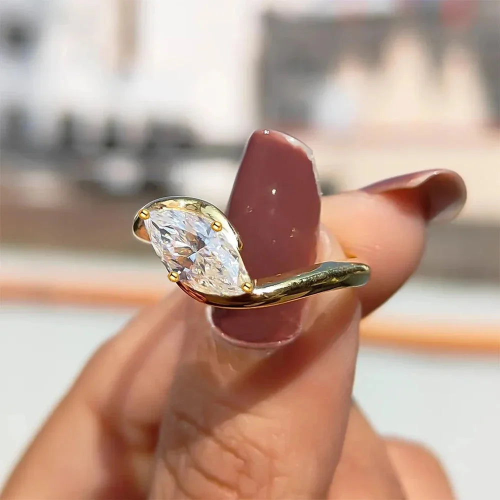 High Quality Marquise AAAA Zirconia Ring - Gold Solitaire Engagement Ring - Elegant Promise Ring for Women