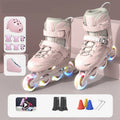 Inline Roller Skates With Helmet, Elbow And Knee Pads Shoe Bag Set Flash 4 Wheels Sneakers For Boys Girls Adjustable Skate Shoes