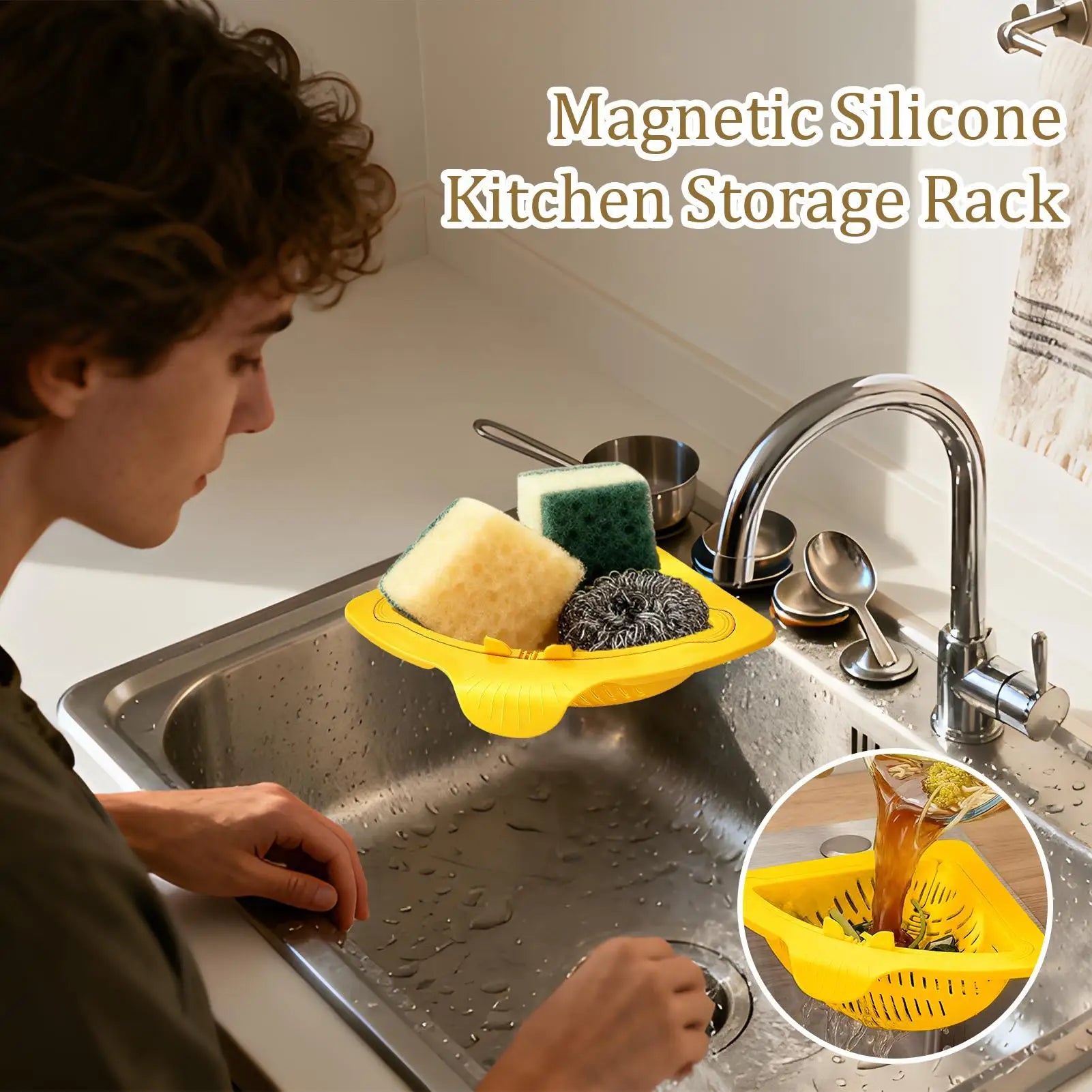 new Magnetic Silicone Sink Corner Rack Drain Strainer Basket For Kitchen, Storage For Trash Food Waste Fruits Vegetables