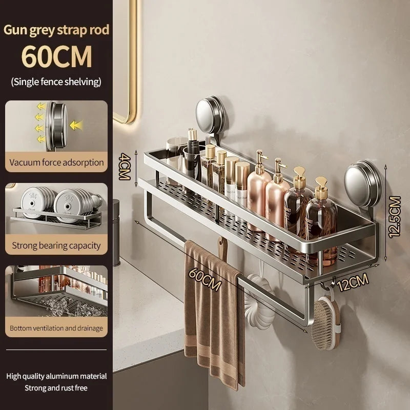 No-Drill Suction Cup storage rack Perforation-free bathroom washstand mounted wall white storage rack Kitchen storage