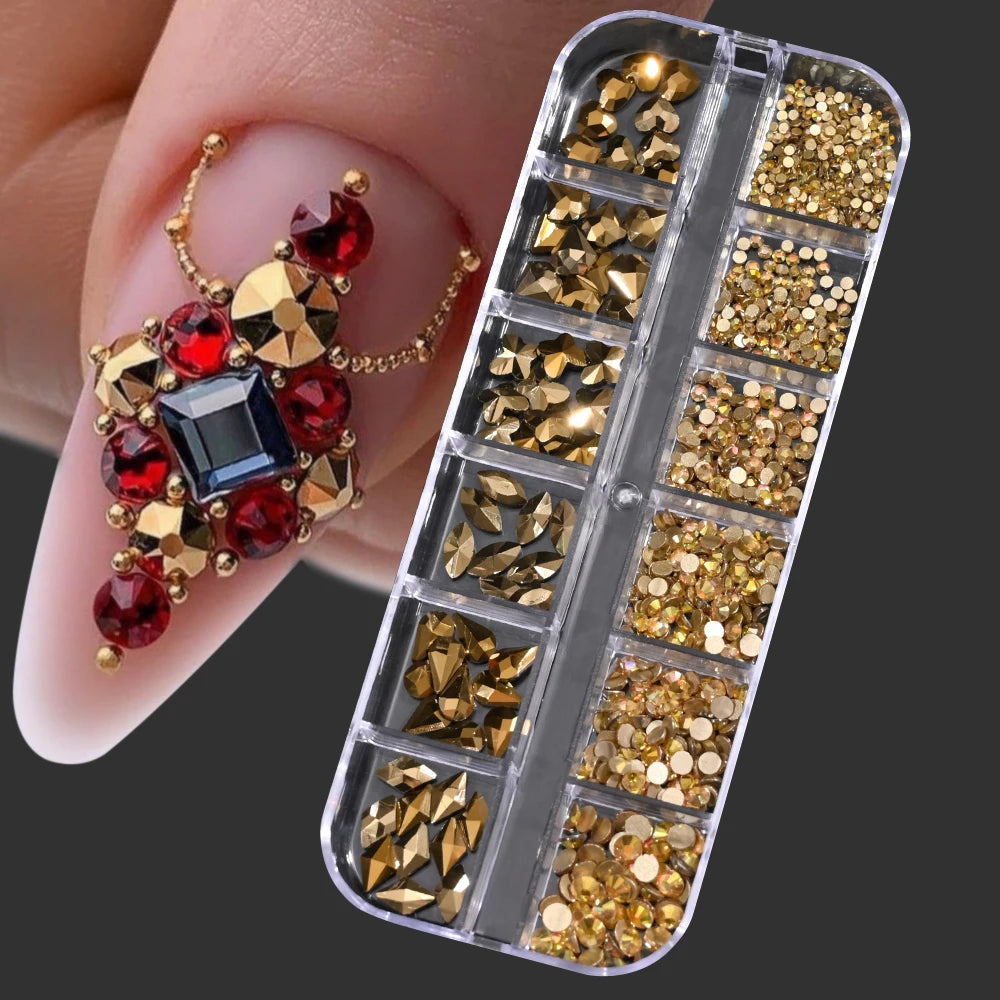 Nail Art Rhinestones Kit 2400pcs Nail Gems Ab Flatback Rhinestones Gems Stones with Storage Organizer for Design Bright Holiday
