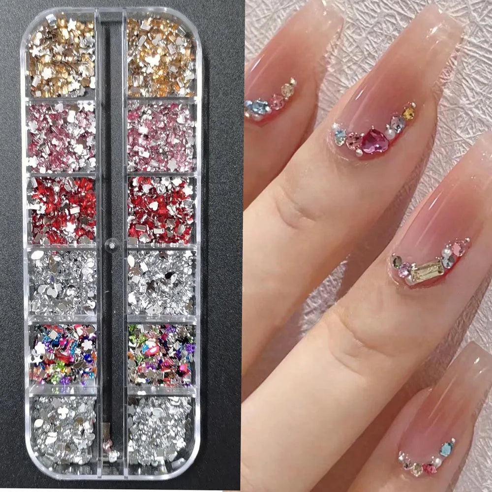 Nail Art Rhinestones Kit 2400pcs Nail Gems Ab Flatback Rhinestones Gems Stones with Storage Organizer for Design Bright Holiday