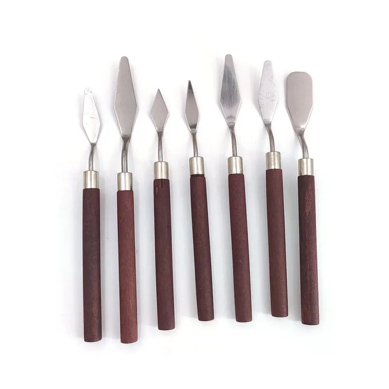 7Pcs Stainless Steel Palette Knife Gouache Palette Kit Oil Painting Supplies Fine Art Knife Painting Tool Set Flexible Blades