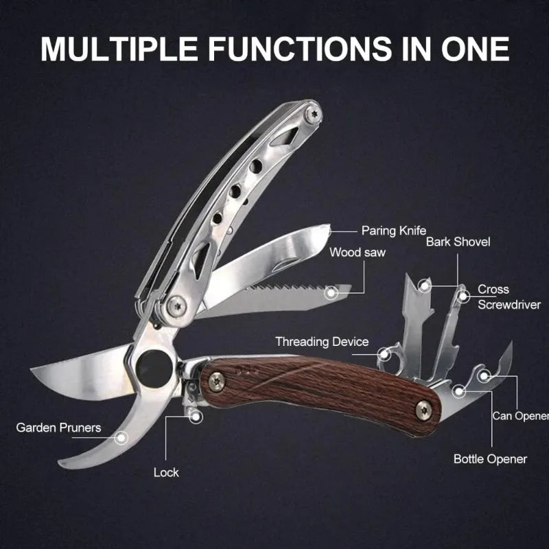 6 in 1 Gardening Heavy Duty Tools for Fresh Branches Scissors Hand Pruning Shears with Saw,Bark Shovel and Safety Lock